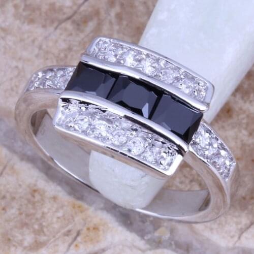 Pleasant White CZ Black Cubic Zirconia Silver Plated Womens Jewelry Ring Size 6 / 7 / 8 / 9 R0749