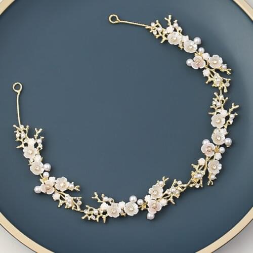 Gold Crystal Hair Jewelry Women Bride Headbands Pearl Flowers Wedding Hair Bands Bridal Tiaras Hair Accessories Crown