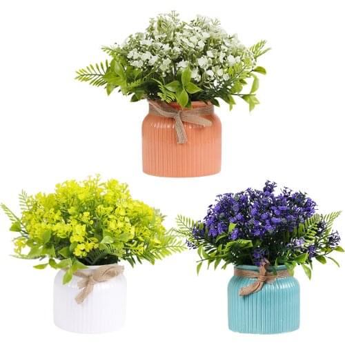1pc Fake Flower Small Mini Potted Bonsai Artificial Plant Decorative Flower Home Decoration Green Plant With Vase