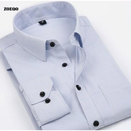 2016 Mens Long-sleeve striped Dress Shirts Regular Fit Classic Business Casual Work Shirt Men chemise homme