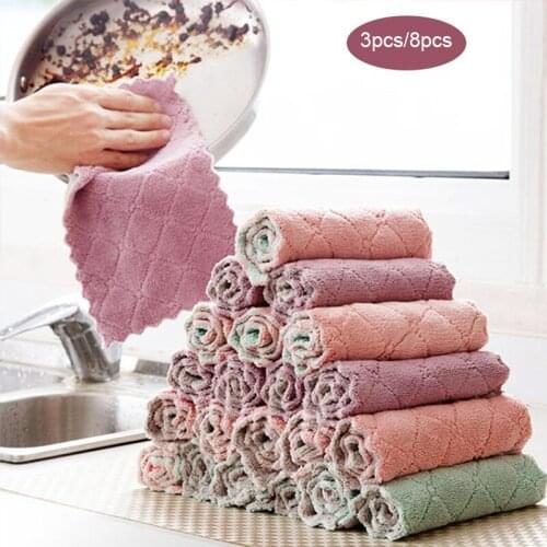 3pcs/8pcs household super absorbent Microfiber towel Kitchen Rag Household Tableware Cleaning Wiping Tools