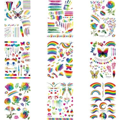 9pcs Body Tatoo Kids Fake Tattoo Children Sticker Girl Tatoos Sleeves For rainbow Flash Tato Waterproof Temporary Tattoos