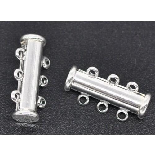 Free Shipping 50pcs Imitation Rhodium Plated 3 Strands Magnetic Slide Lock Clasps 20x10mm