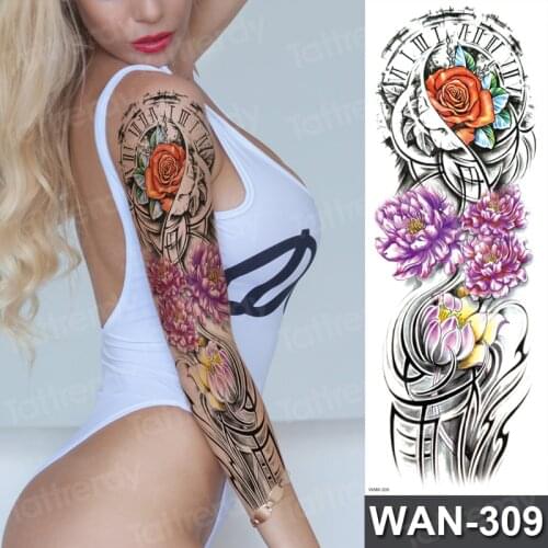 Large temporary tattoo for women girls sexy body art fake flower tattoo leg thigh big water tatoo waterproof compass carp tiger