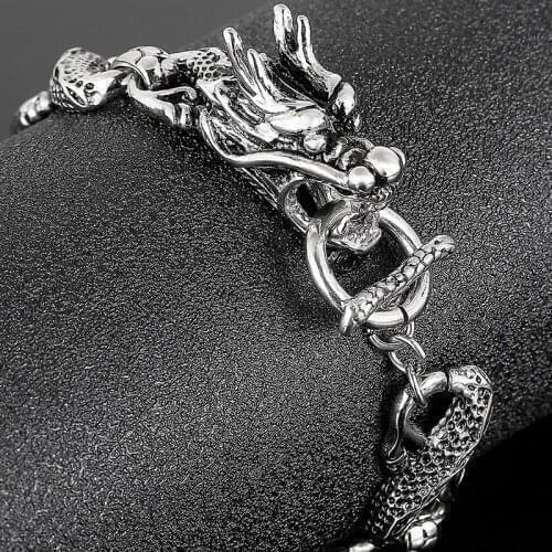 Dragon Bracelet Homme 316L Stainless Steel Mens Wrist Bracelets Iron On Hand Chain Bangle Biker Jewellery Dropshipping Gift RTS