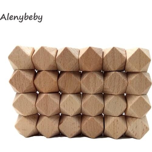 50pcs Beech Wood Bead Teether Unfinished Natural Geometric Hexagonal Wooden Beads for DIY Baby Teether Nacklace
