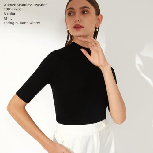 Naizaiga One-piece seamless mock-neck solid pullovers half sleeves red white women spring sweater DSFS12