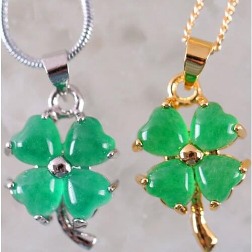 Men Women Fashion Jewelry Gift 20x13MM Four Leaf Clover Natural Stone Green Jades Pendant 1Pcs K270-271