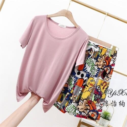 Cotton Summer Women Printed T-Shirts Casual Two Piece Clothing Tracksuit Pockets Loose Tops Shorts Set Female O-Neck Sports Sets
