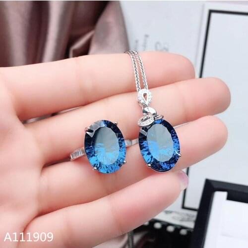 KJJEAXCMY boutique jewelry 925 sterling silver inlaid Natural Blue topaz pendant ring Womens set support detection
