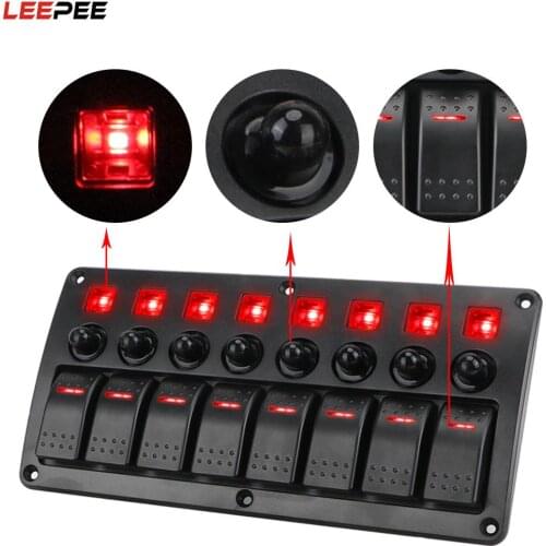 12/24V 8 Gang LED Switch Panel Rocker Switch Panel Circuit Breakers With Fuse Car Vehicle Truck RV SUVS Marine