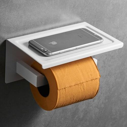 Leyden 304 White Finish Toilet Paper Holder with Phone Shelf,Wall Mounted Lavatory Tissue Ring with Storage