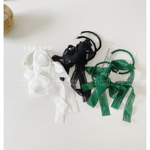 Fashion Temperament Girl Ribbon Geometric Round Earrings Tassel Earrings Super Fairy Girl Fresh Bow Ribbon Earrings