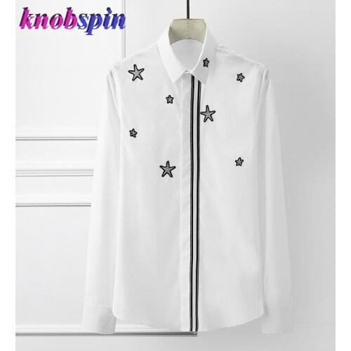 2019 Autumn Winter Long sleeve Shirt Men Elegant Stars Embroidery Chemise homme High quality Slim Business male dress Shirts 4XL