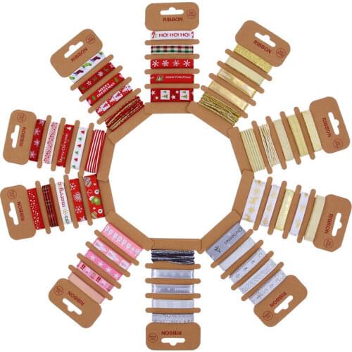 Set 5 types assorted 1 meter Christmas printing ribbon tapeDIY ribbon for bow making holiday decoration gift package accessories