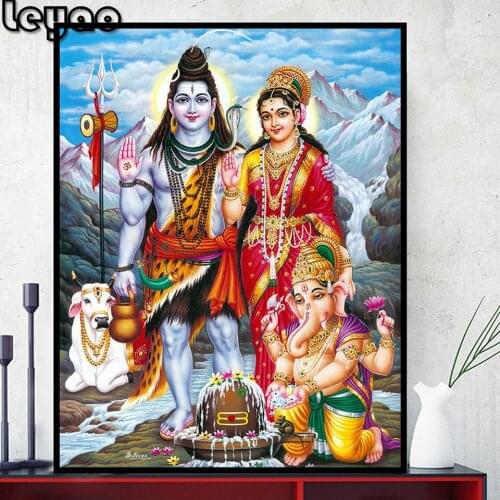 Full DIY Square/Round Drill Diamond Painting by Numbers Kit Shiva Parvati Ganesha 5D Daimond Embroidery Beads for Needlework Art