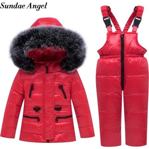 2020 New Winter Baby Boy Girl clothing Set warm Down Jacket Coat Snowsuit Children Parka real fur Kids Clothes Ski Overalls -30