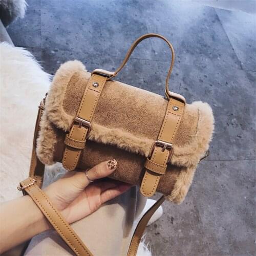 HISUELY New Fashion Fur Womens Handbag Plush Bag New Autumn And Winter Imitation Rabbit Hair Shoulder Bag Female Luxury Bag Q4