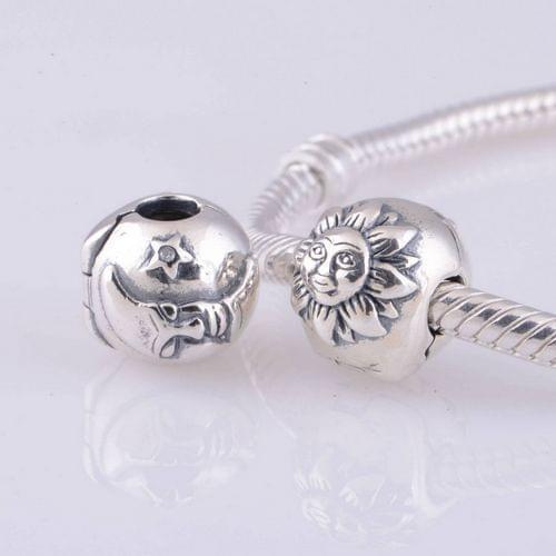 New Sun & Moon Star, Day & Night 925 Sterling Silver Lock Clip Charms Stopper Bead, Fits For Bracelet DIY Making CKK