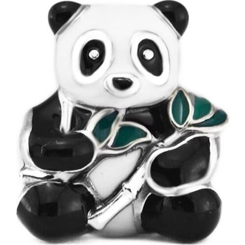 Fits for Pandora Charms Bracelets 100% 925 Sterling-Silver-Jewelry Sweet Panda Beads with Mixed Enamel Free Shipping