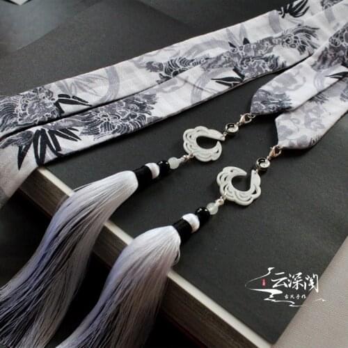 Chin e s e Clothing Tass E Ls Hair Band Antiqu E Style Mo E BOYS Bandag E Cloth B E Lt Black And Whit E Hair Band