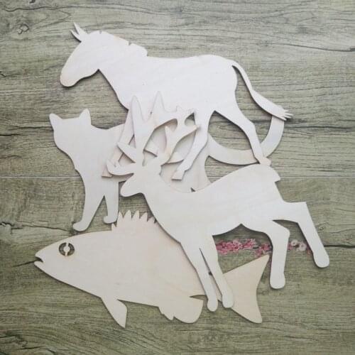 Blank Wooden Sika Deer Fish Horse Tiger Crafts Laser Wood Wooden Crafts Party Wedding Decoration DIY Accessories 30cm 3pcs/set