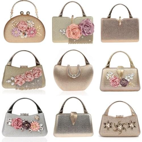 Luxy Moon Gold Clutch Bag Women Flower Handbag Luxury Wedding Clutch Purse Chain Shoulder Bag Party Banquet Wallet 9 Design