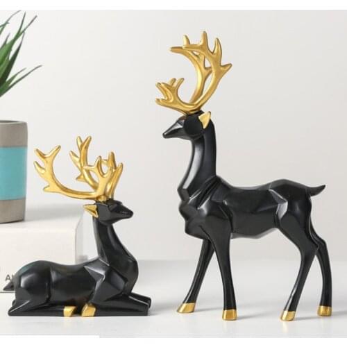 Christmas Reindeer Figurines Nordic Style Small Resin Sitting Standing Deer Statues for Home Office Décor