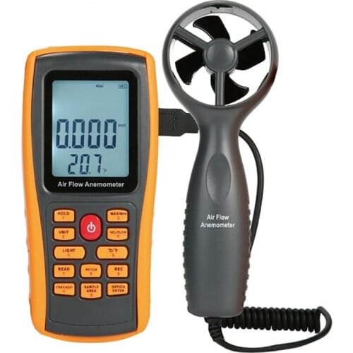 Handheld Digital Wind Speed Meter Anemometer Air Flow Velocity Tester Measuring Device with Backlight Temperature and Wind Chill
