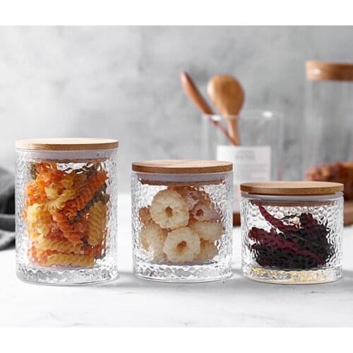 Japanese-style Glass Storage Jar Acacia Wooden Lid Tea Cans Household Kitchen Coffee Storage Jars Dried Fruit Food Storage Jars