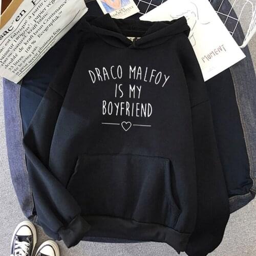 SUNOWE Draco Malfoy Is My Boyfriend Letter Print Hoodie Women Casual Hoodies Harajuku Sweatshirts Hooded Cozy Tops Pullovers
