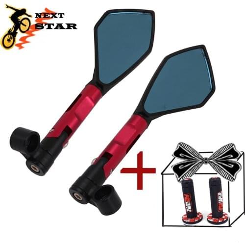 CNC Universal Motorcycle Rearview Mirror Side Mirrors Rear View + Pro Grips For Yamaha Honda Suzuki Kawasaki YZF YZ-F 125-550 R6