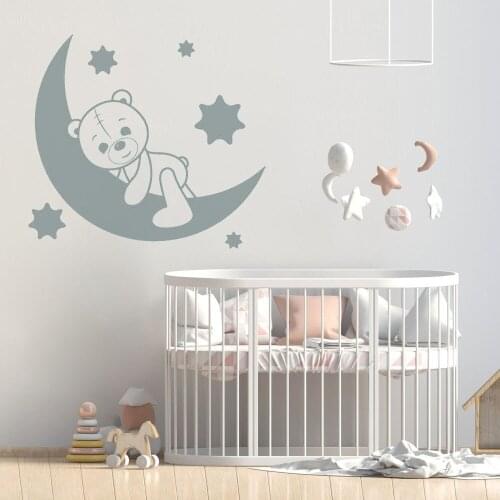 Bear Baby Room Vinyl Wall Decals Moon Art Wall Stickers Home Decor Bedroom Nursery Boys Girls Room Sticker Pure Color B498