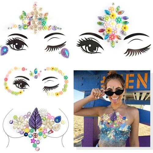 Temporary Rhinestone Glitter Tattoo Stickers Set Resin Face Jewels Stickers Festival Makeup Acrylic Chest Face Crystal Stickers