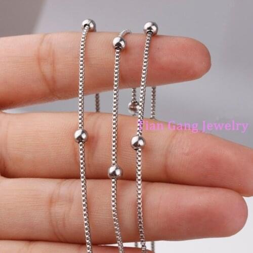 1/5/10M Wholesale Fashion DIY Jewelry Finding For Pendant Necklaces Silver Color Stainless Steel Beads Chain For Men Women