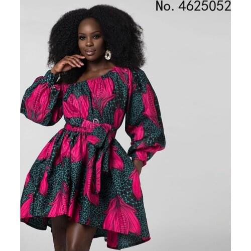 Womens African Cute Dress Traditional African Clothing Dashiki Ankara Bandage Summer Dresses Off Shoulder Print Ball Gown 2021