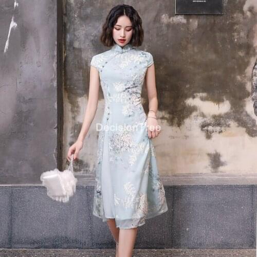 2021 ao dai vietnam traditional long dress women short sleeve vintage cheongsam novelty dress flower print elegant party dress