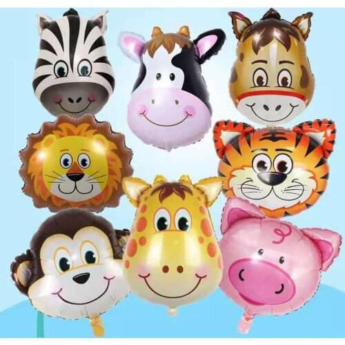 1pcCartoon animal head lion tiger giraffe zebra cow monkey donkey piglet children toy animal head aluminum balloon