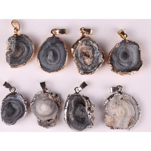 12pcs Irregular Natural Grey Geode Agates Crystal Quartz Stone Charm Necklace Pendant Reiki Healing Pendulum Radiesthesia Amulet