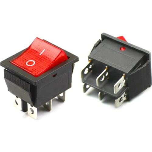 2pcs/lot Rocker switch second gear Six feet 31 * 25 Rocker switch KCD4-101-6P Power button Rocker red light