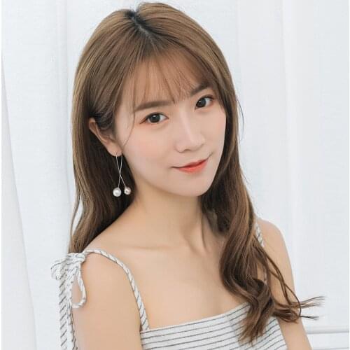 2021 New Style Cross Imitation Pearl Long Earring Simple Fashion Women Round Bead Gold Plated Earrings for Women Wedding Jewelry