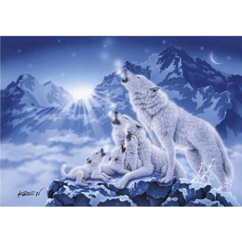SHAYI DIY 5D Diamond Painting Cartoon Animal Full Square Drill Diamond Mosaic Snow Wolf Family Cross Stitch Home Decor Picture