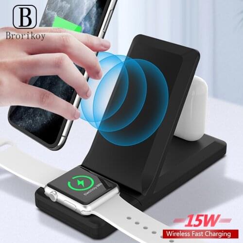 Qi 15W Quick Charge 3-in-1 Wireless Charger For iPhone 11 PRO XS XR X 8 Charger Dock Stand For Apple Watch 5 4 3 2 1 Airpods Pro