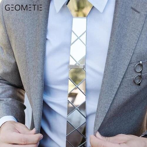 Bling Silver Mirror Acrylic Fashion Luxury Neckties Glossy Silk Skinny Ties Men Women Necktlace Wedding Party Christmas Gift