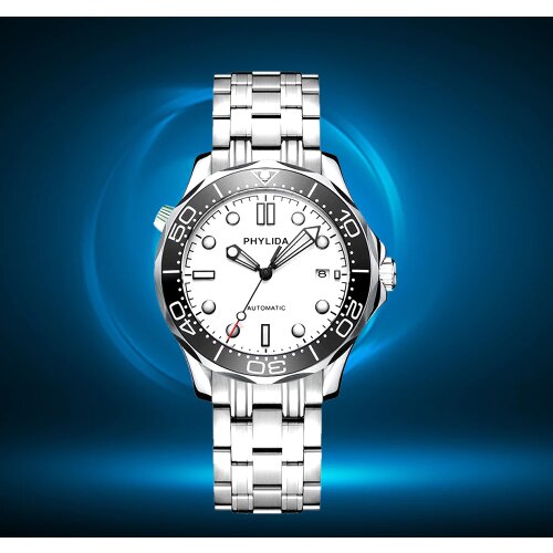 PHYLIDA new mens watch20BAR 200M Waterproof White Sterile Dial JAPAN MIYOTA Automatic Watch Style Sapphire Crystal Lume Bezel So