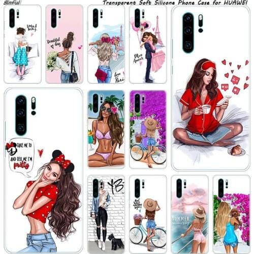 Hot baby girl Soft Silicone Phone Case for Huawei P30 P20 Pro P10 P9 P8 Lite 2017 P Smart Z Plus 2019 NOVA 3 3i Fashion Cover