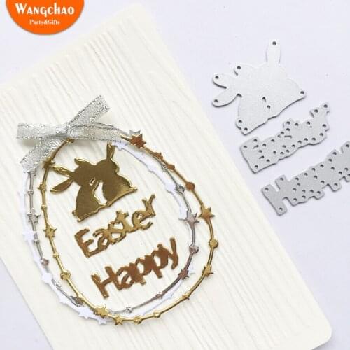Two Rabbits Happy Easter Letter Metal Cutting Dies Bunny DIY Etched Dies Craft Paper Card Making Scrapbooking Embossing