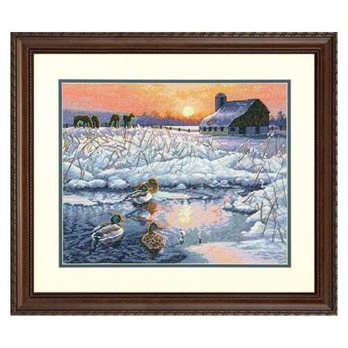 FF WY Top Quality Beautiful Lovely Counted Cross Stitch Kit Winter Morning Snowy Snow Farm Lake Pond dim 70-35304 35304