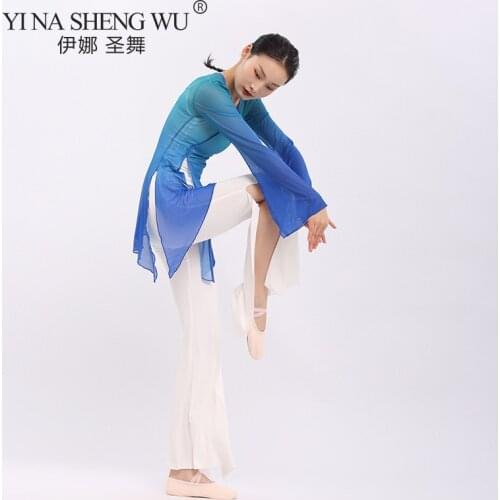 Gradient Gauze Shirt Women Classical Dance Long Sleeve Top For Practice Chinese Folk Dance Tops Clothes Performance Costume New