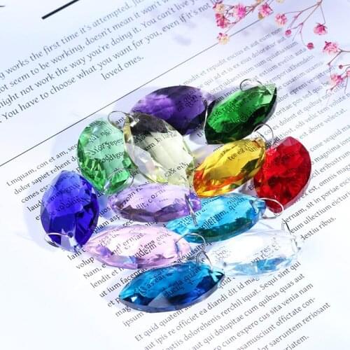 H&D 12PCS 38mm Mutil-Colors Chandelier Crystal Faceted Horse Eyes Prisms Suncatcher Window Hanging Ornament DIY Jewelry Making